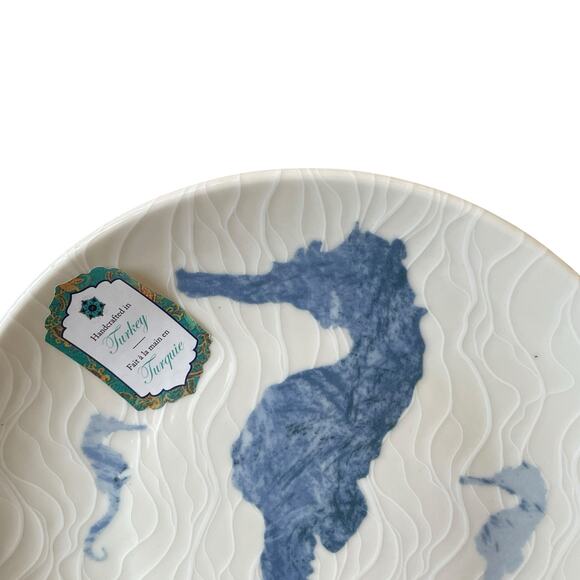 INTESA HOME Sea Life Blue Seahorse Porcelain Salad & Dinner Plate Set of 2 NEW - Picture 3 of 15